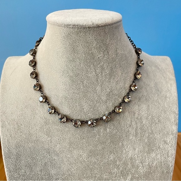 Funky vintage burnished metal choker necklace with crystals goth 16" adjustable - Picture 5 of 10